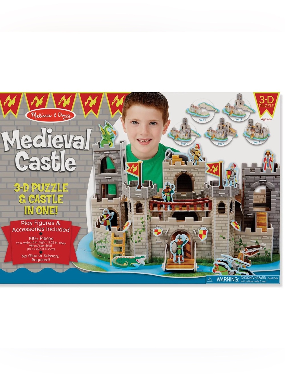 Melissa & Doug Medieval Castle 3-D Puzzle Playset - Gray and Red NIB SEALED
